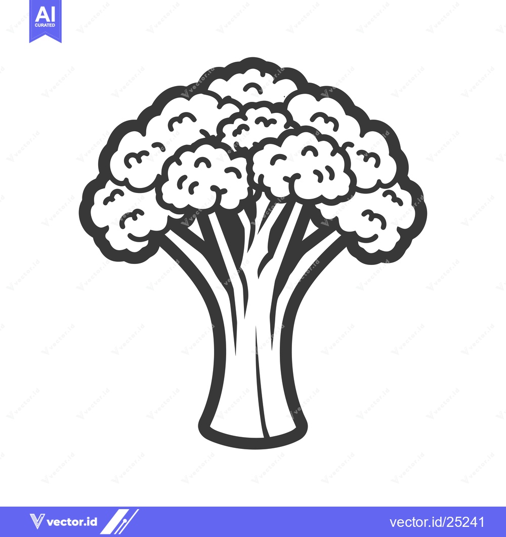 Premium Vector of Black and White Line Drawing of a Broccoli Floret