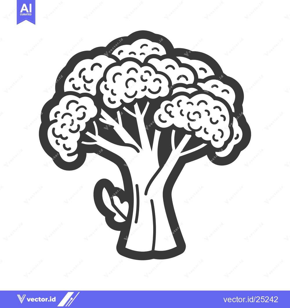Premium Vector dari Black and White Line Drawing of a Broccoli Floret