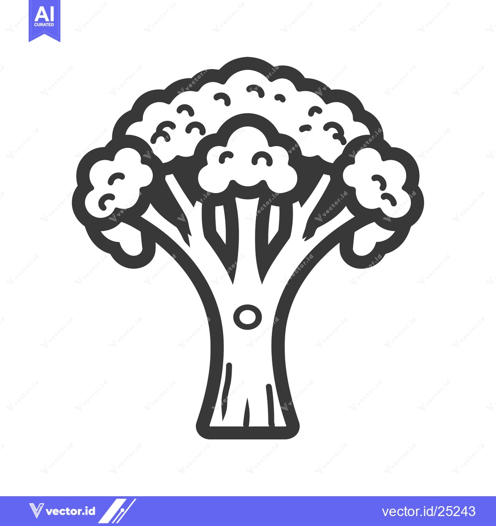 Premium Vector of Black and White Line Drawing of a Broccoli Floret
