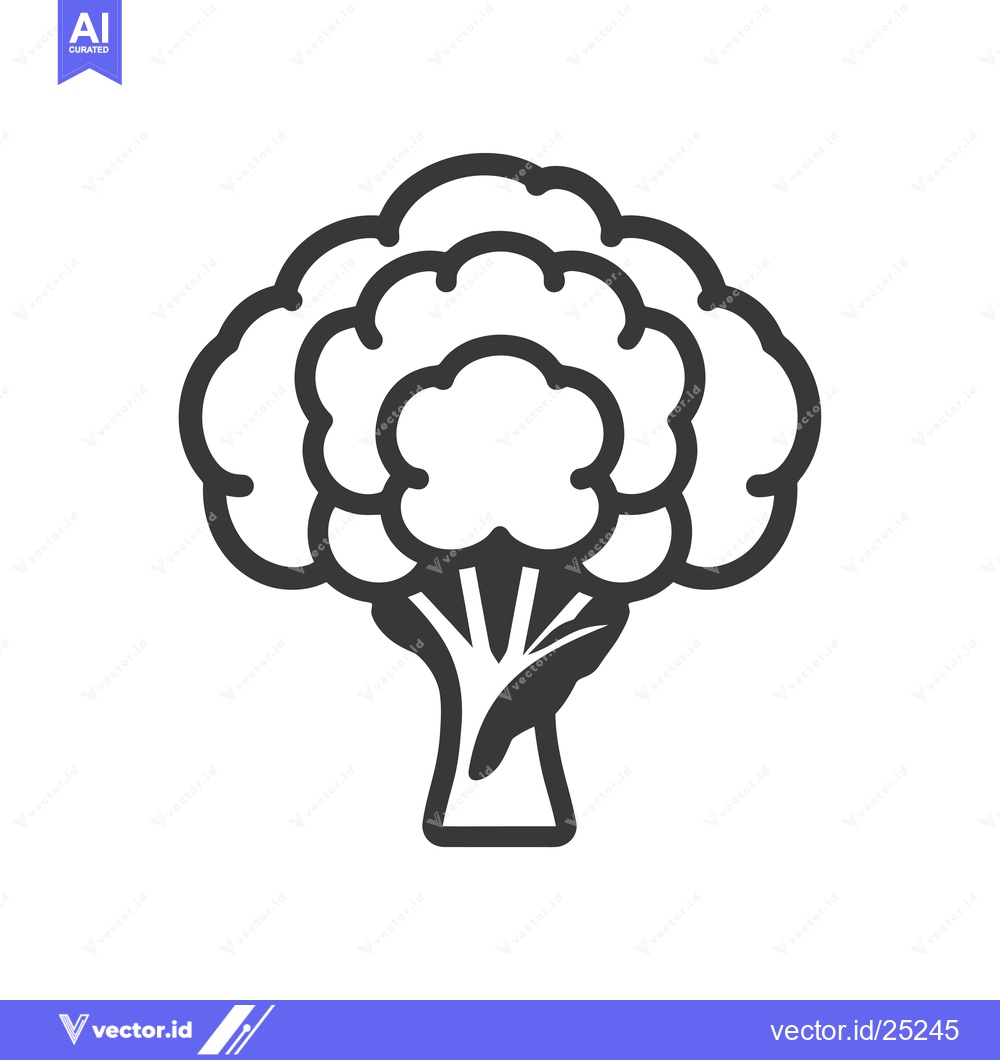 Premium Vector dari Black and white line drawing of a broccoli floret