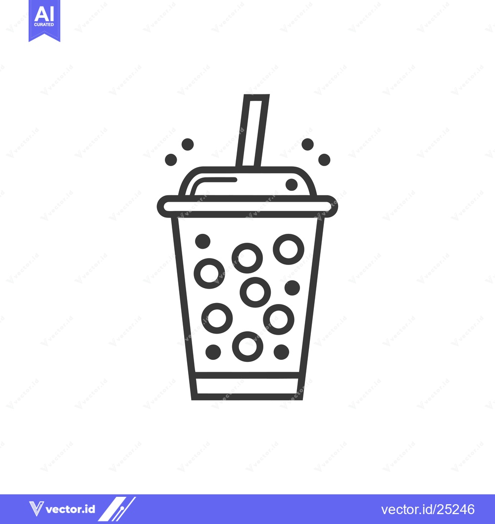 Premium Vector of Black and White Line Drawing of a Bubble Tea Cup with a Straw