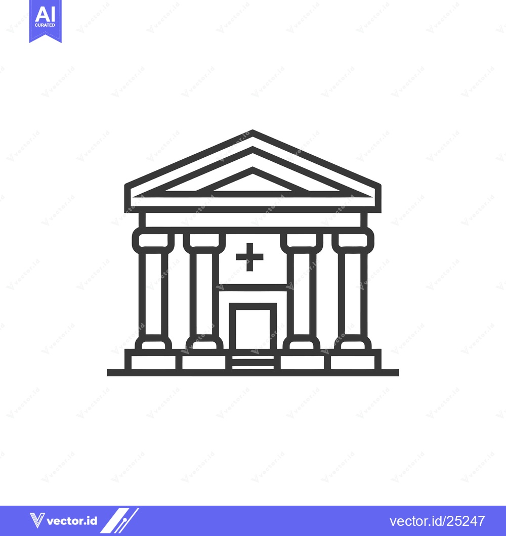 Premium Vector of Black and White Line Drawing of a Building with a Cross Above the Entr