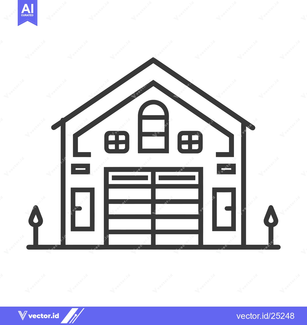 Premium Vector dari Black and White Line Drawing of a Building with a Garage Door