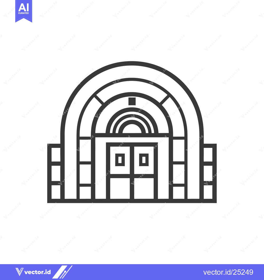 Premium Vector dari Black and white line drawing of a building with an arched entrance