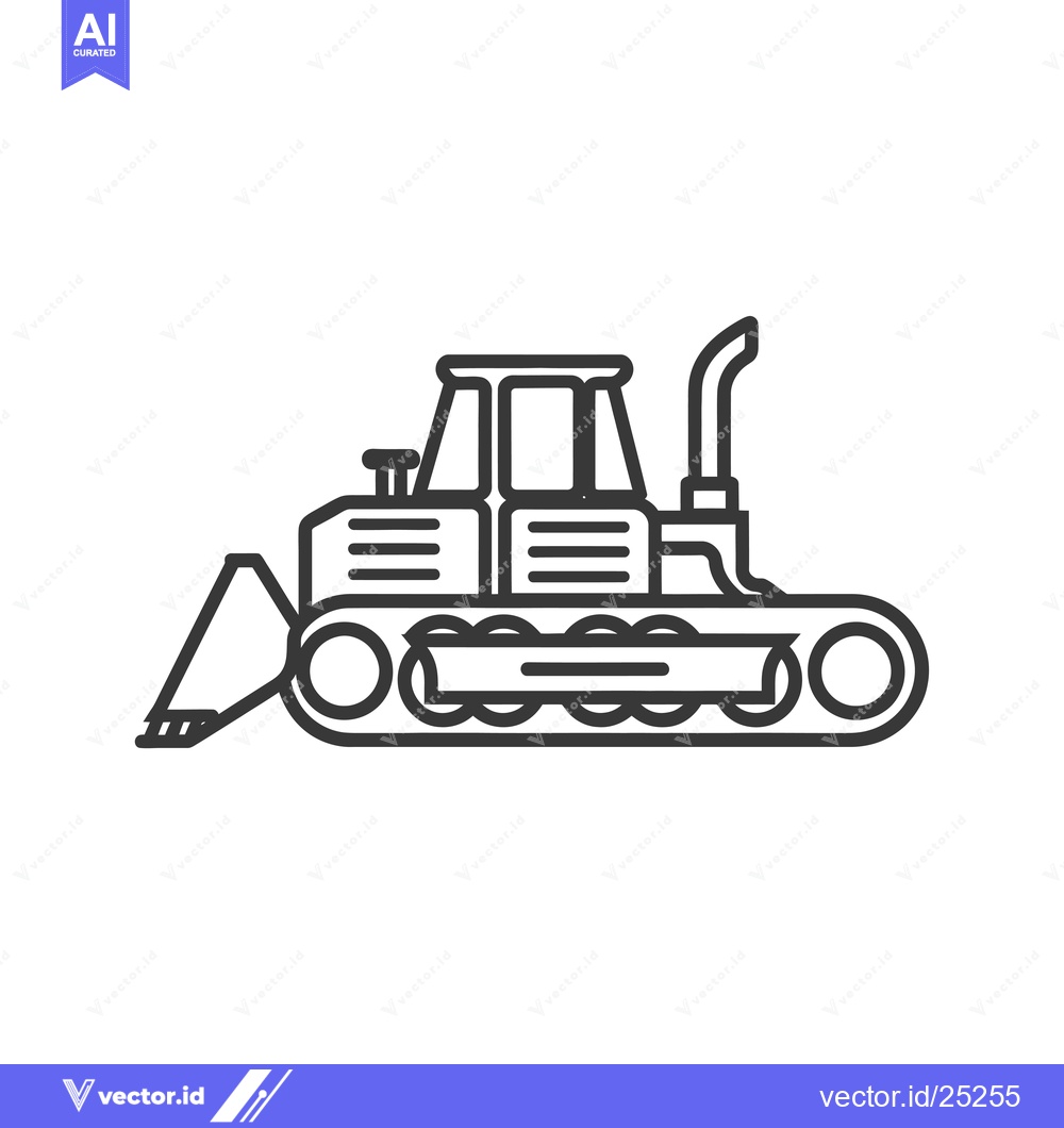 Premium Vector of Black and White Line Drawing of a Bulldozer