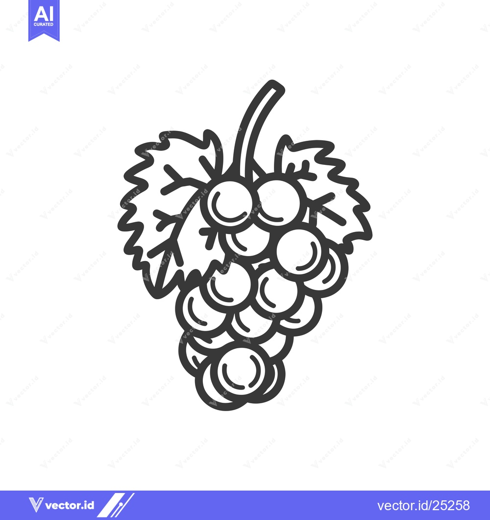 Premium Vector of Black and White Line Drawing of a Bunch of Grapes with a Leaf