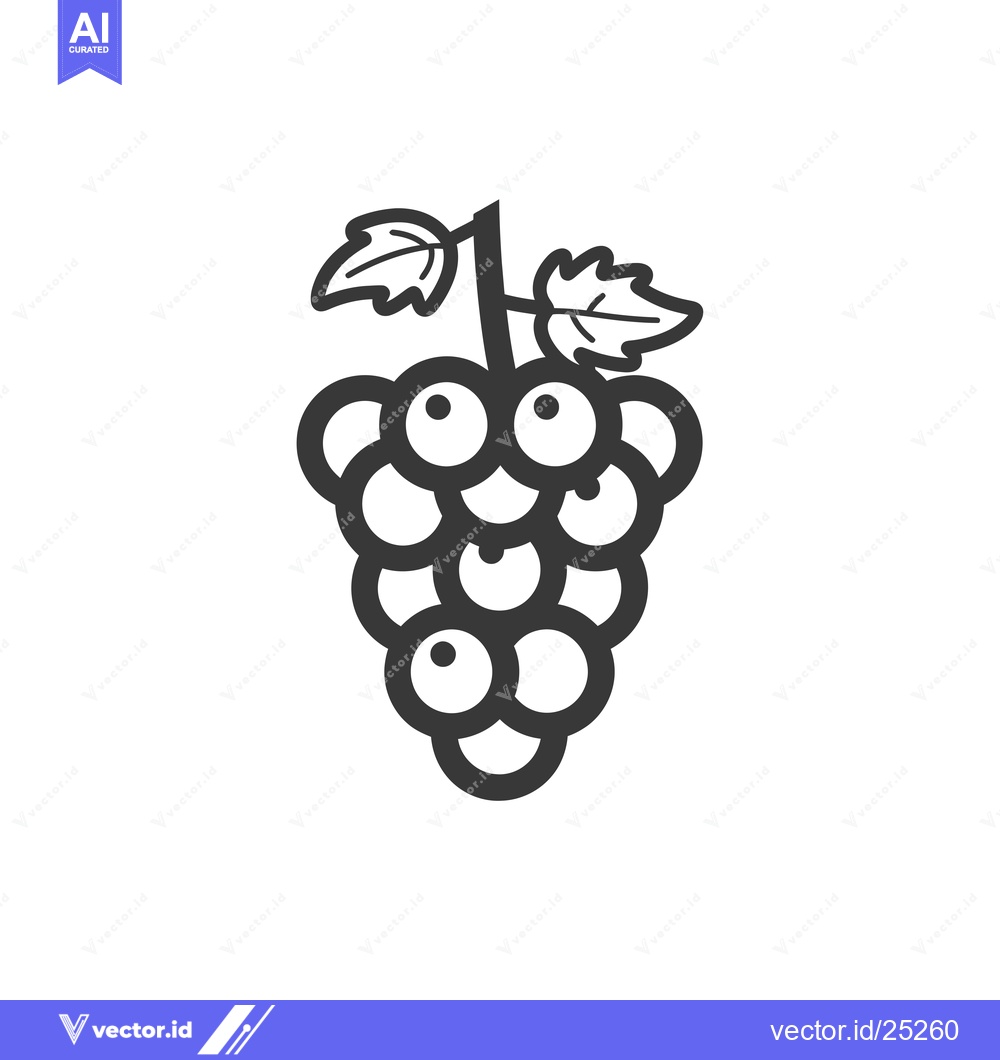 Premium Vector dari Black and White Line Drawing of a Bunch of Grapes with Leaves
