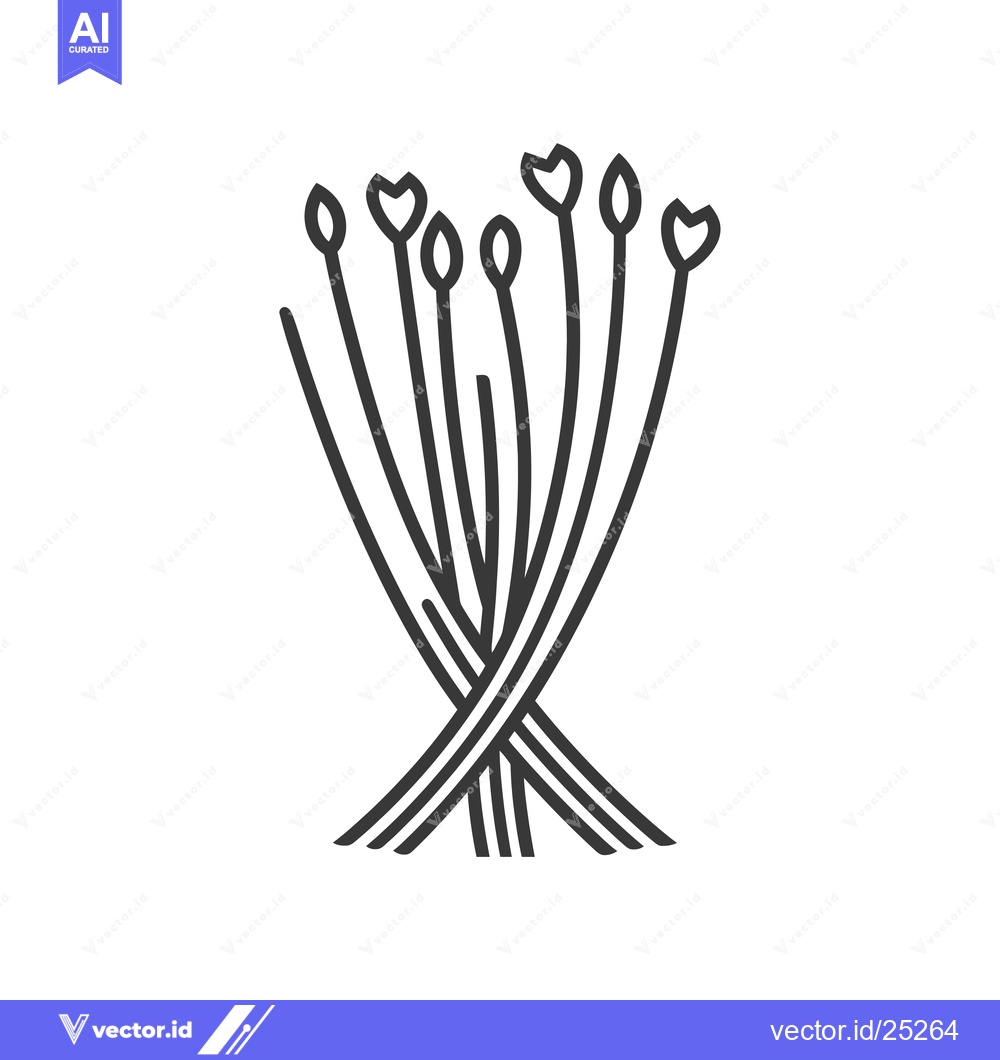 Premium Vector of Black and white line drawing of a bunch of tied chives