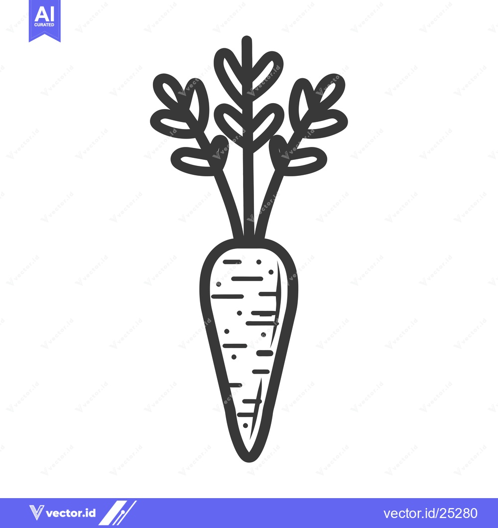 Premium Vector of Black and White Line Drawing of a Carrot with Green Tops