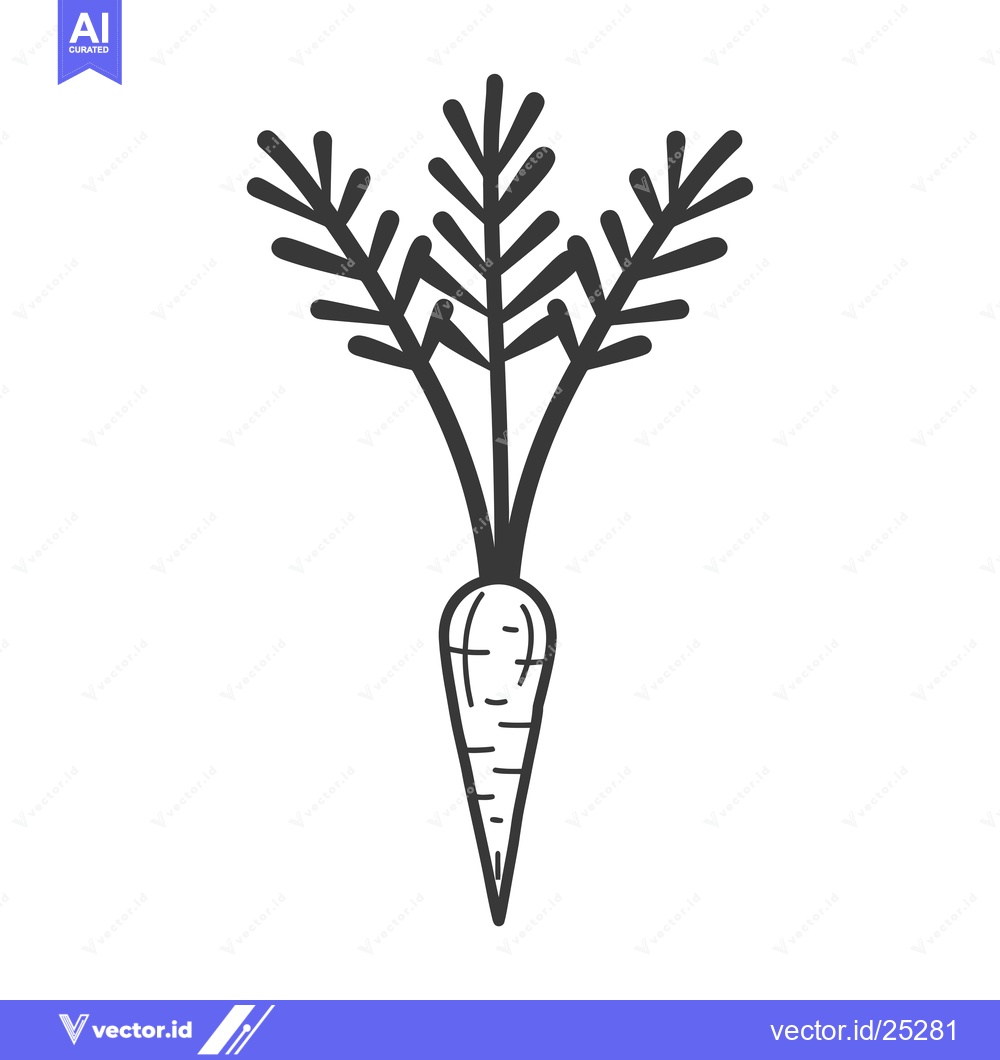 Premium Vector dari Black and White Line Drawing of a Carrot with Green Tops