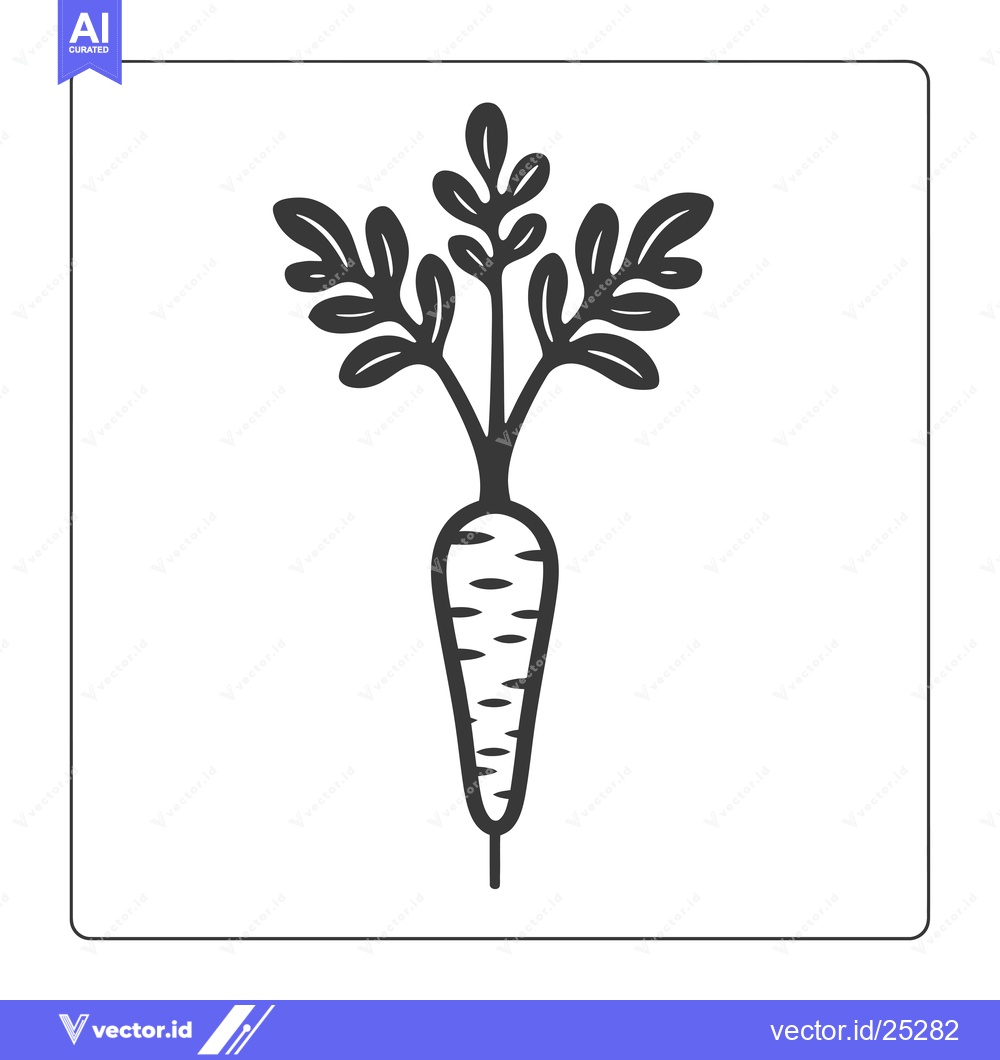 Premium Vector dari Black and White Line Drawing of a Carrot with Leaves