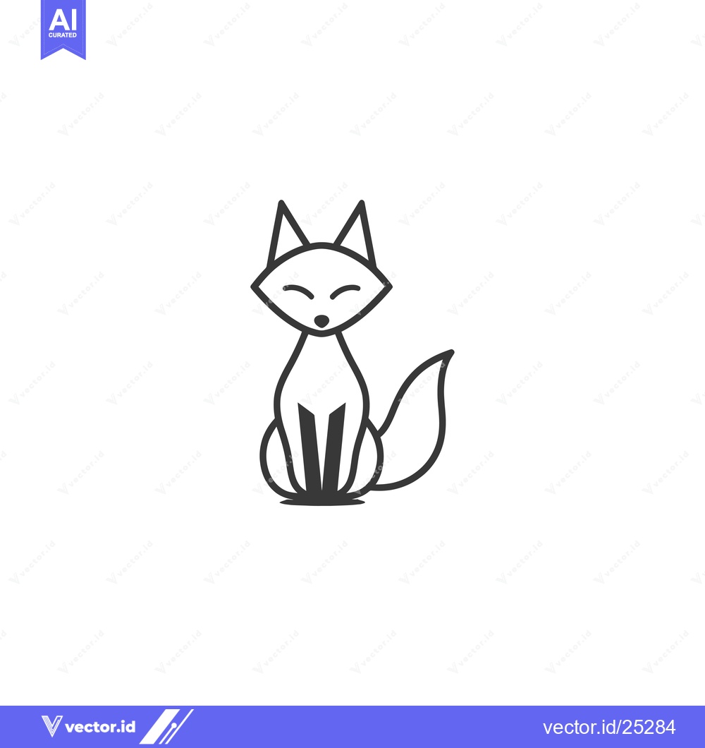 Premium Vector of Black and white line drawing of a cartoon fox sitting with its tail cu