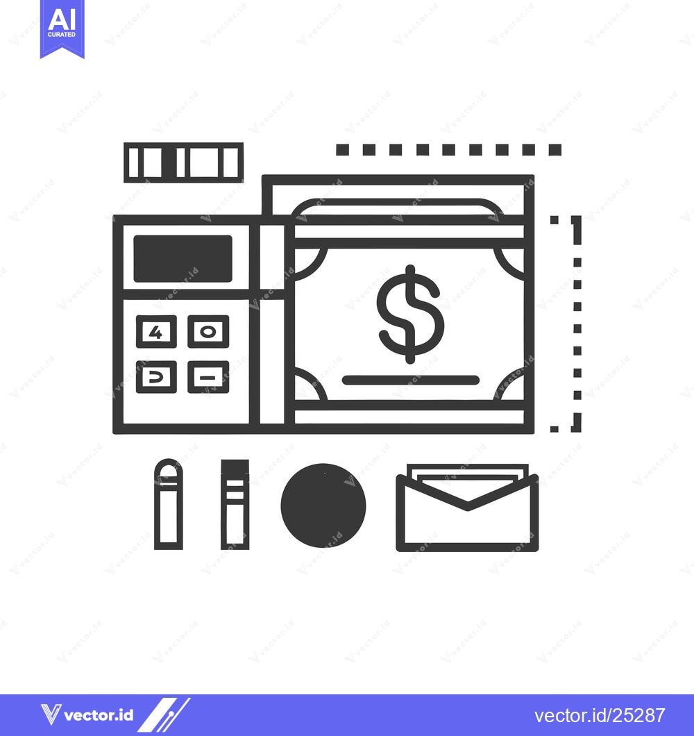 Premium Vector of Black and White Line Drawing of a Cash Register and Dollar Bill