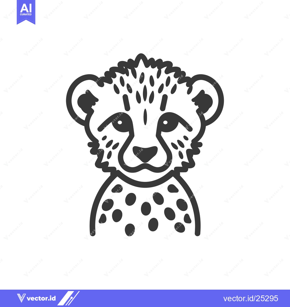 Premium Vector dari Black and White Line Drawing of a Cheetah Cub's Face