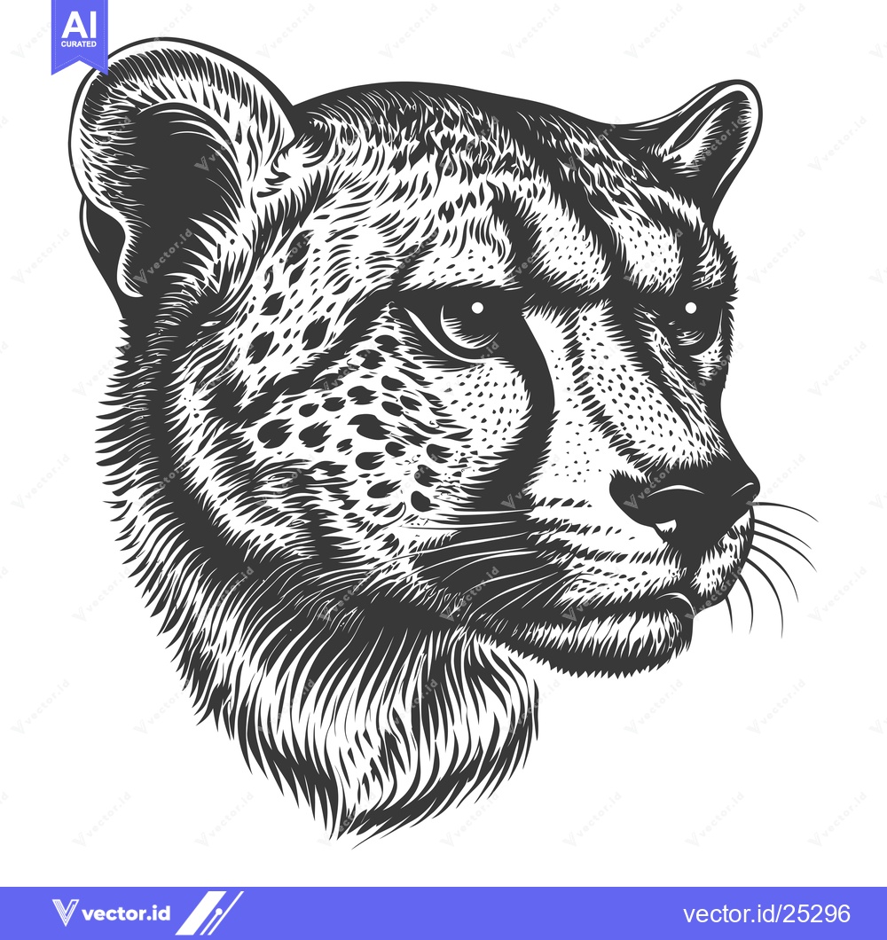 Premium Vector of Black and White Line Drawing of a Cheetah's Head