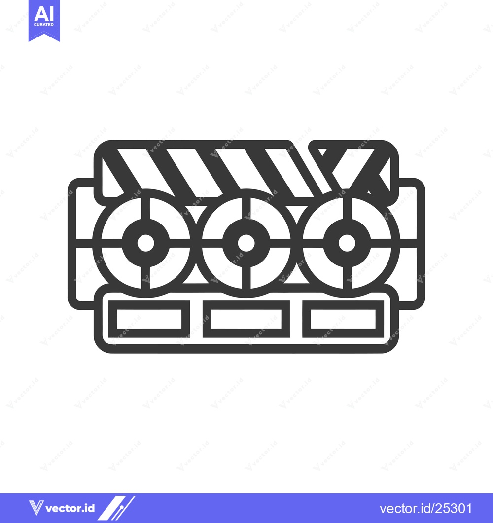 Premium Vector of Black and White Line Drawing of a Clapperboard with Three Reels of Fil