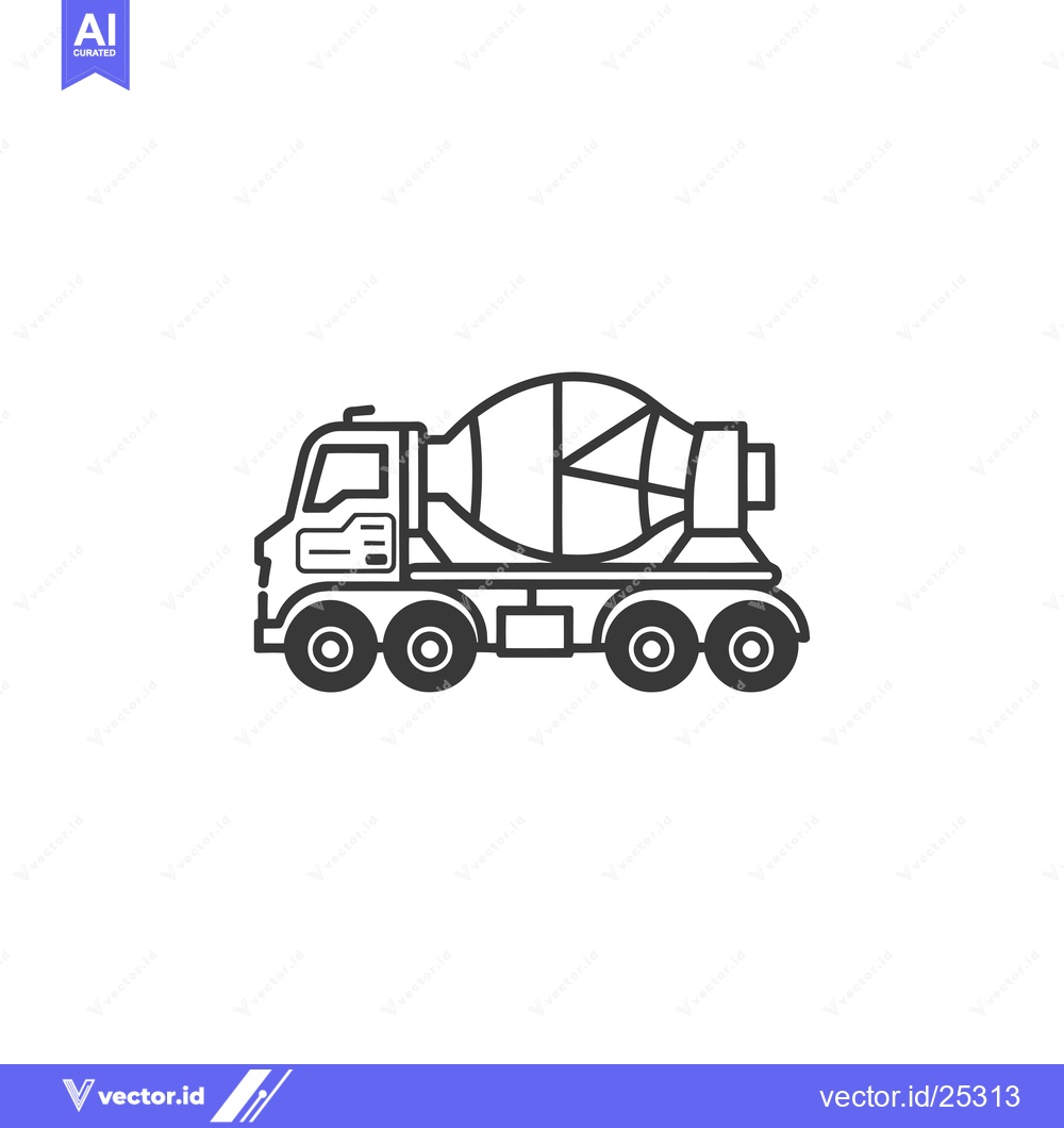 Premium Vector of Black and White Line Drawing of a Concrete Mixer Truck
