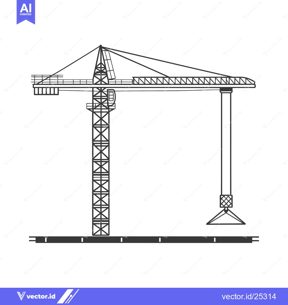 Premium Vector dari Black and White Line Drawing of a Construction Crane