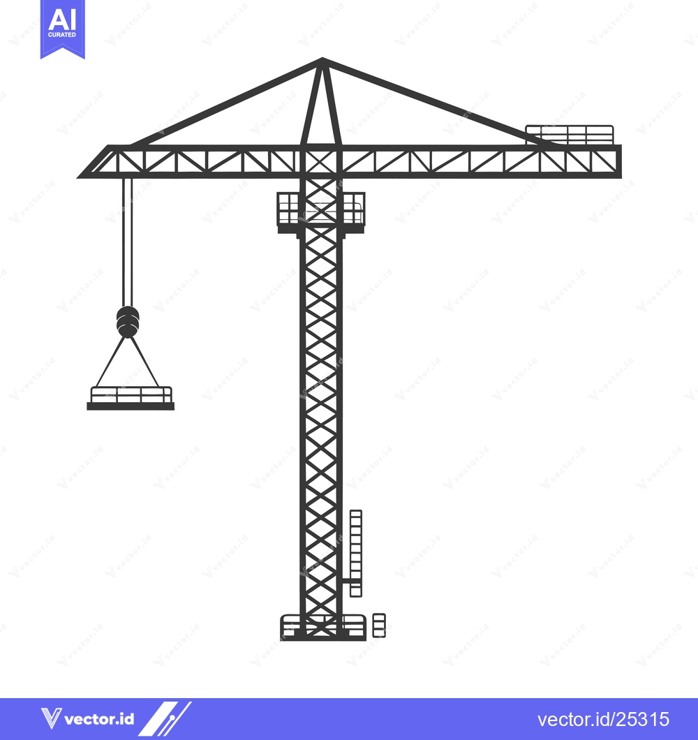 Premium Vector of Black and White Line Drawing of a Construction Crane