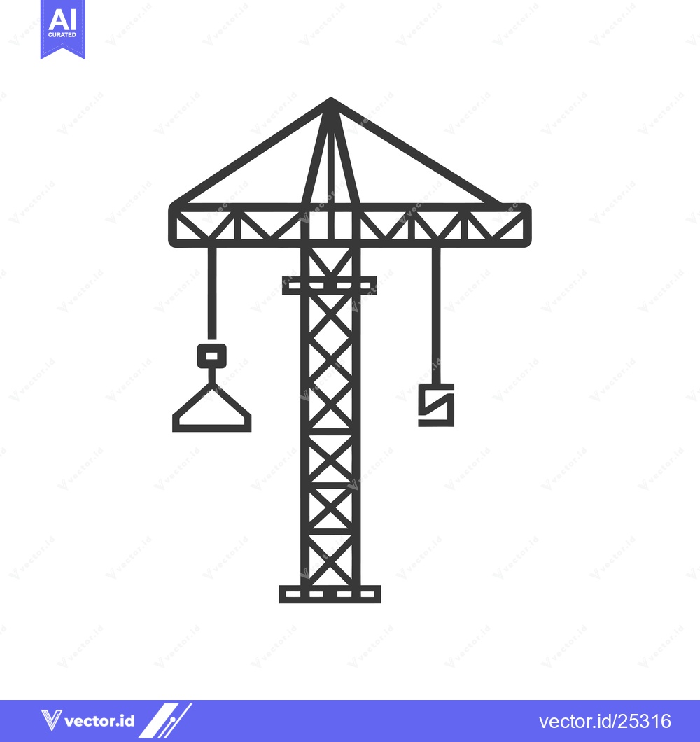Premium Vector of Black and White Line Drawing of a Construction Crane