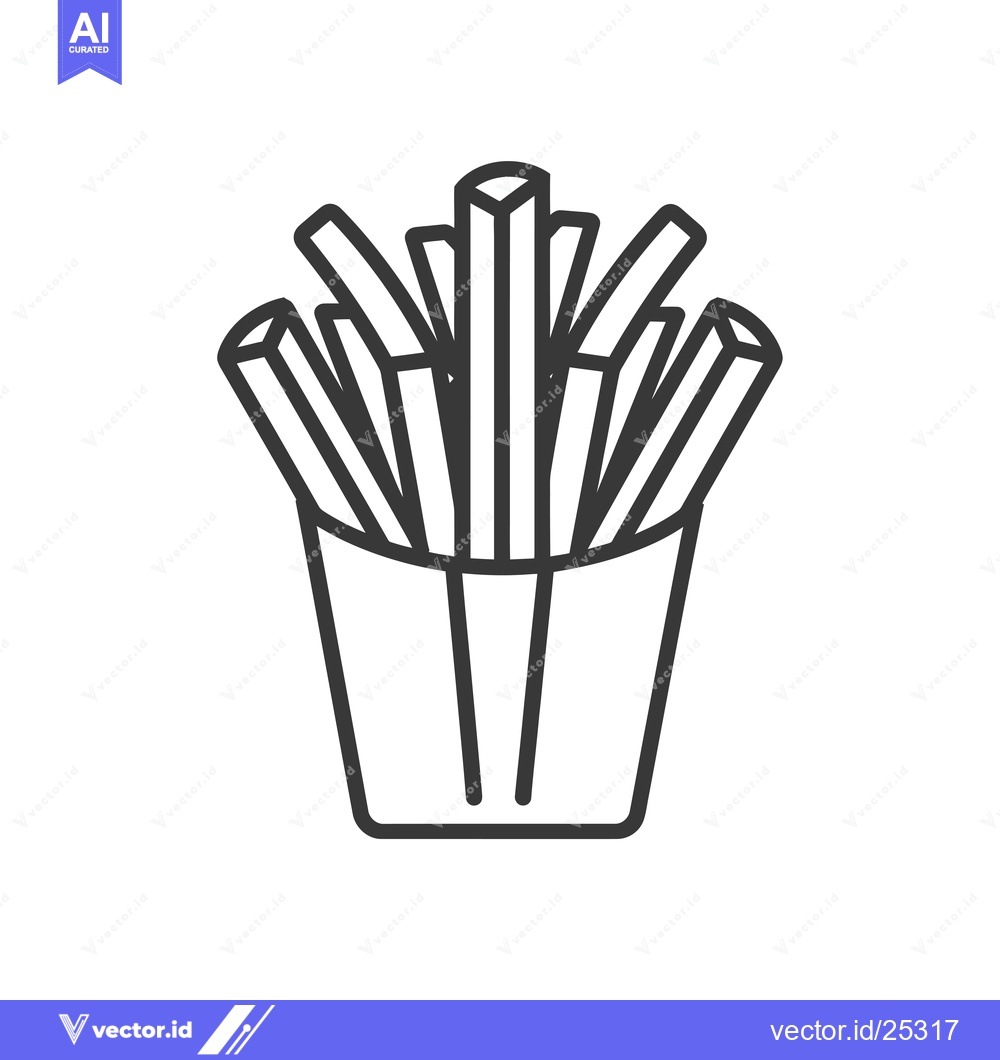 Premium Vector dari Black and white line drawing of a container of french fries