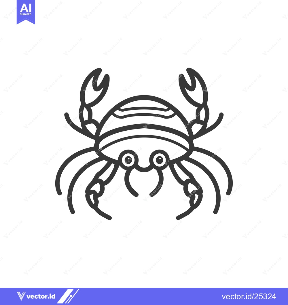 Premium Vector dari Black and White Line Drawing of a Crab Facing Forward