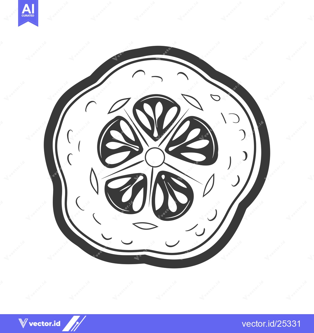 Premium Vector dari Black and White Line Drawing of a Cucumber Slice