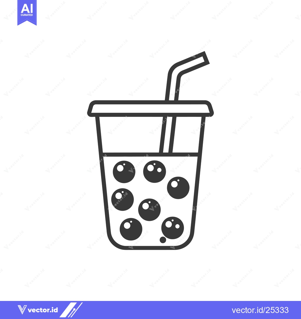 Premium Vector dari Black and White Line Drawing of a Cup of Boba Tea with a Straw