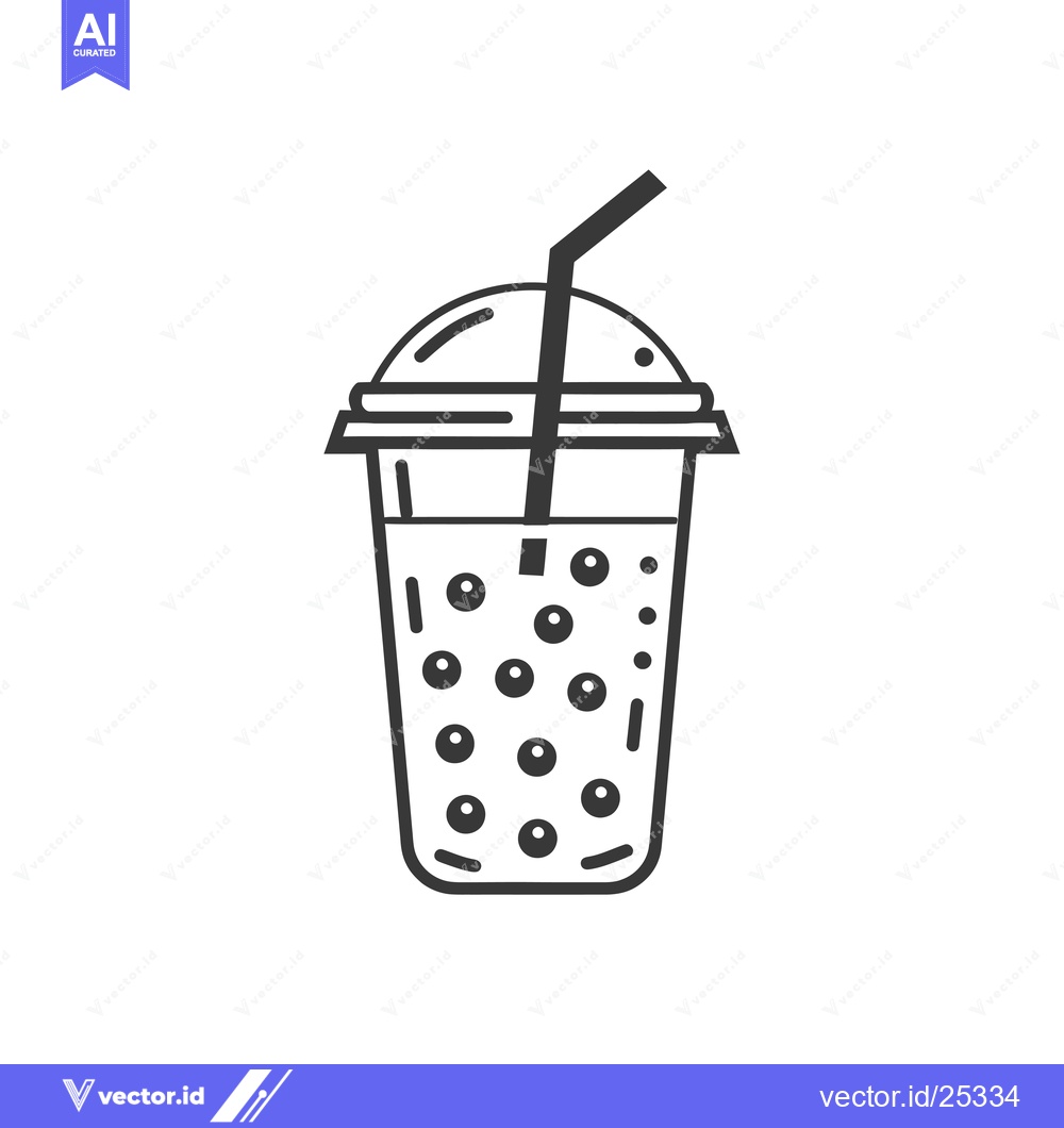 Premium Vector dari Black and White Line Drawing of a Cup of Boba Tea with a Straw