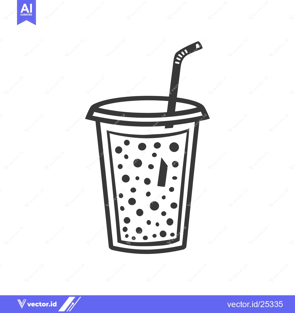 Premium Vector dari Black and White Line Drawing of a Cup with Bubbles and Straw