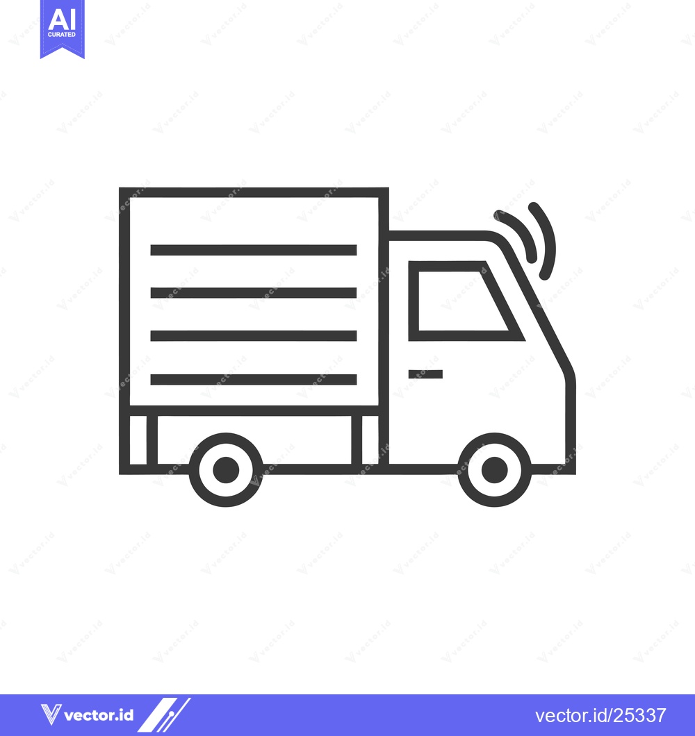 Premium Vector dari Black and White Line Drawing of a Delivery Truck with a Signal on Top