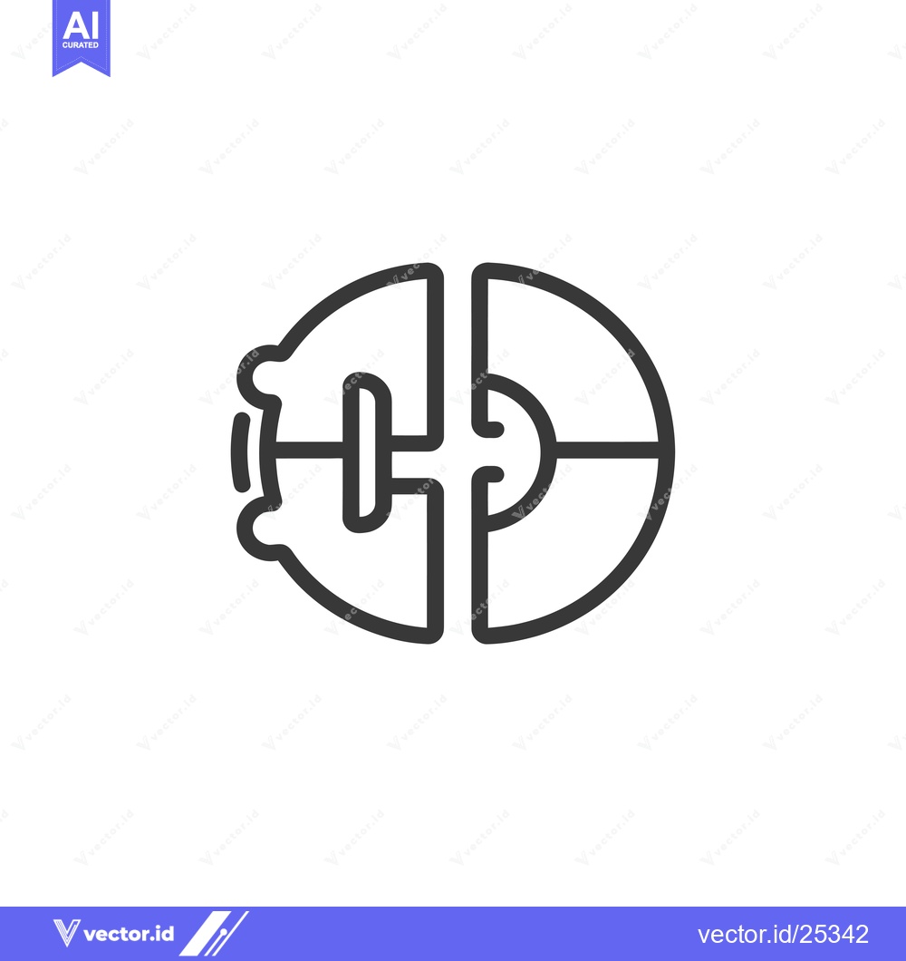 Premium Vector of Black and white line drawing of a divided circle with a barbell inside