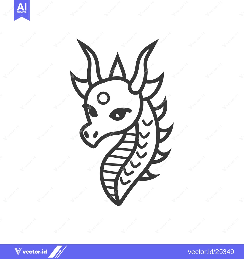 Premium Vector of Black and White Line Drawing of a Dragon Head