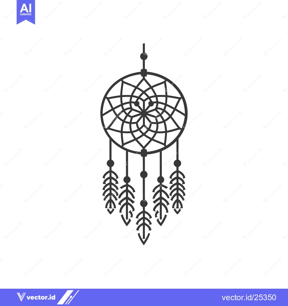 Premium Vector dari Black and White Line Drawing of a Dreamcatcher