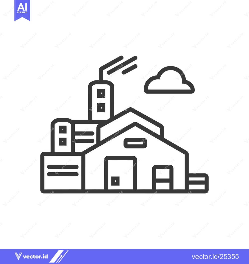 Premium Vector dari Black and White Line Drawing of a Factory Building with Smoke Stack