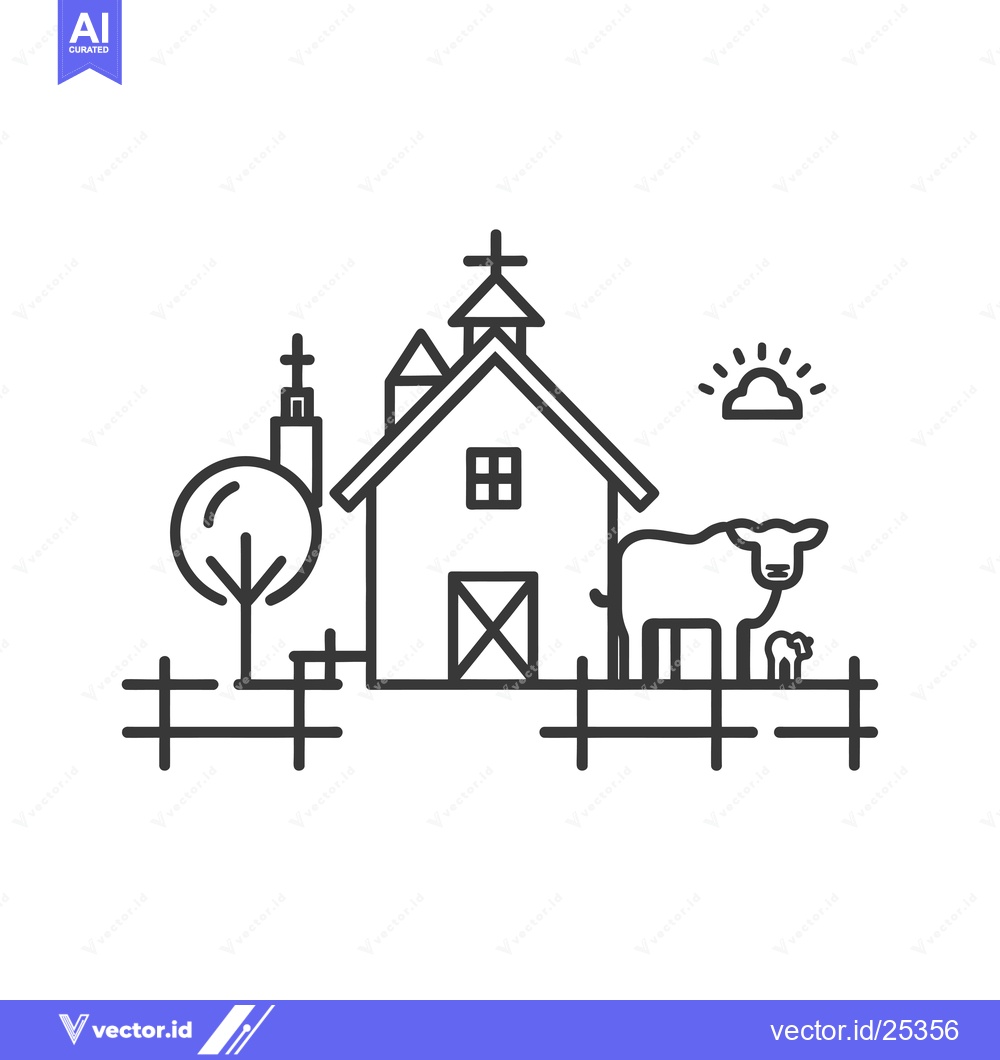 Premium Vector dari Black and White Line Drawing of a Farm Scene