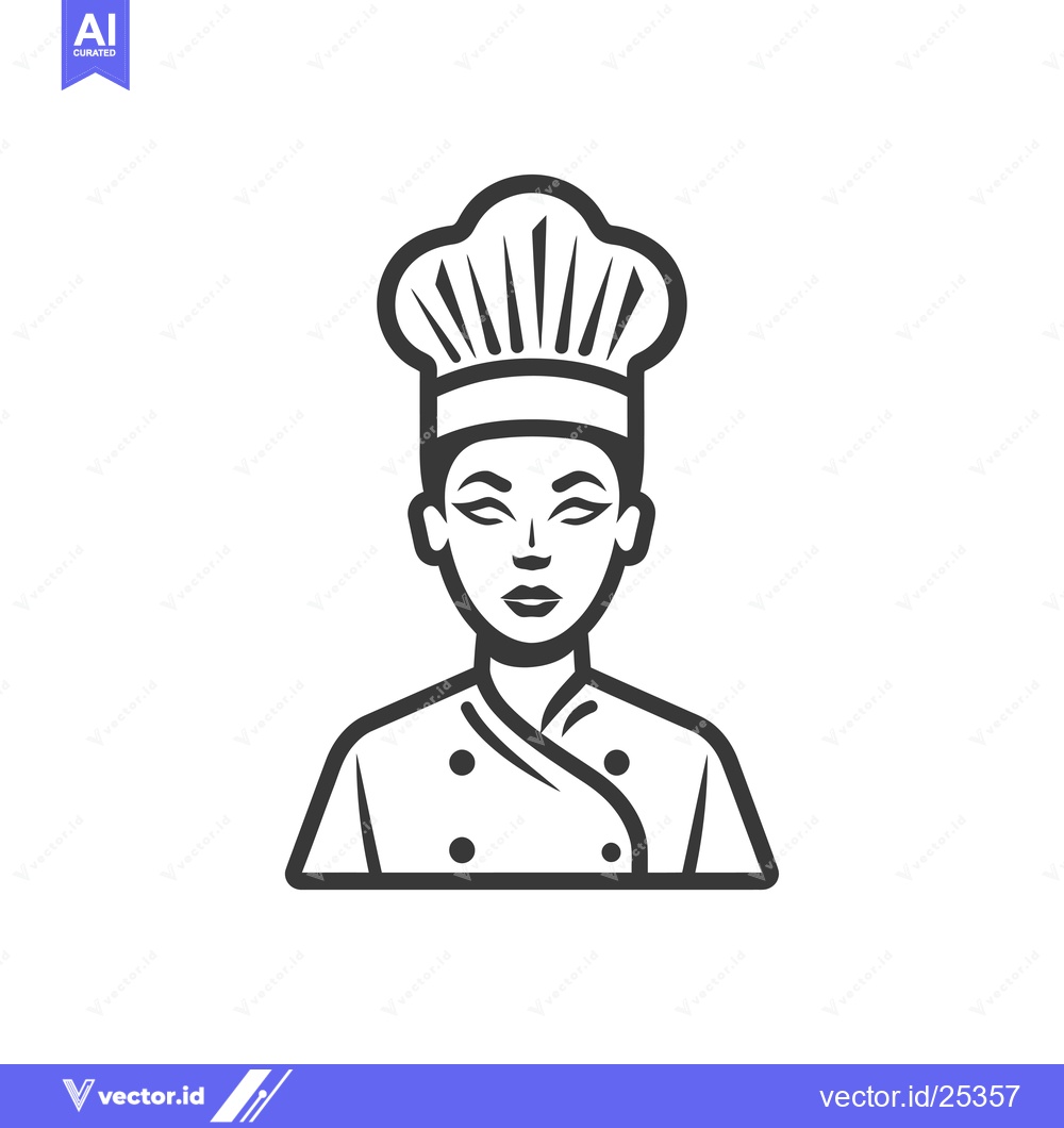 Premium Vector dari Black and White Line Drawing of a Female Chef