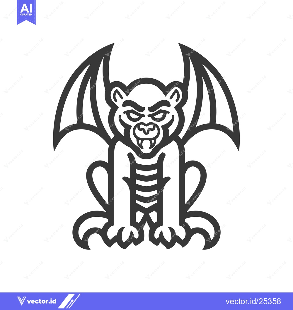 Premium Vector dari Black and White Line Drawing of a Ferocious Gargoyle