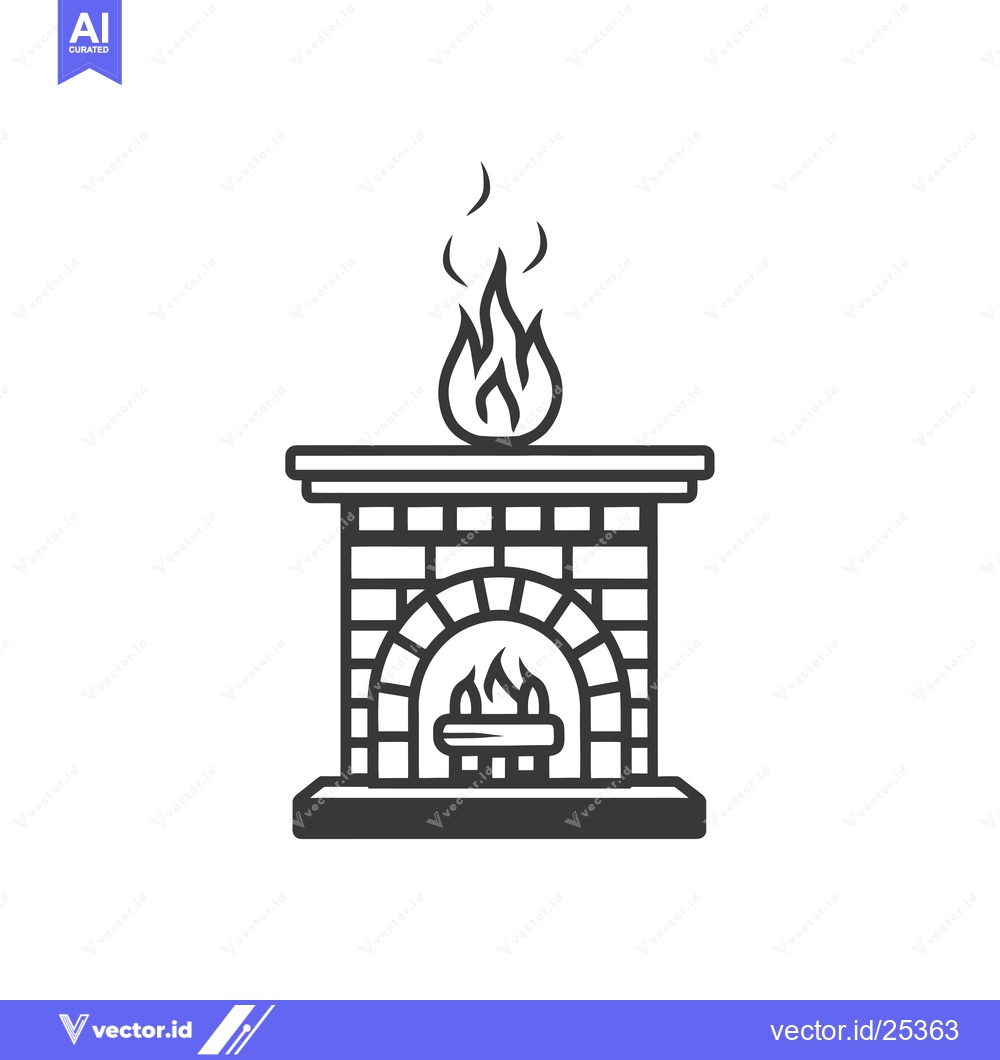 Premium Vector dari Black and white line drawing of a fireplace with flames