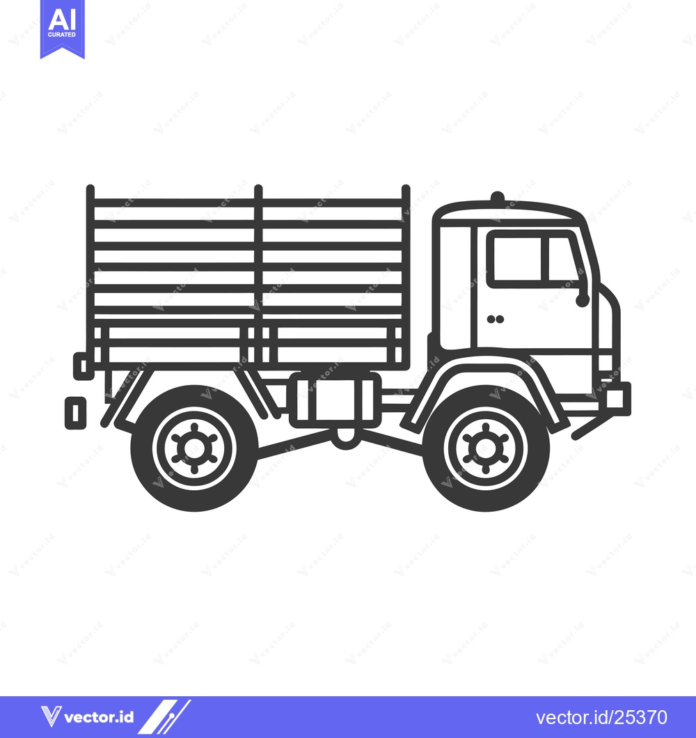 Premium Vector of Black and White Line Drawing of a Flatbed Truck