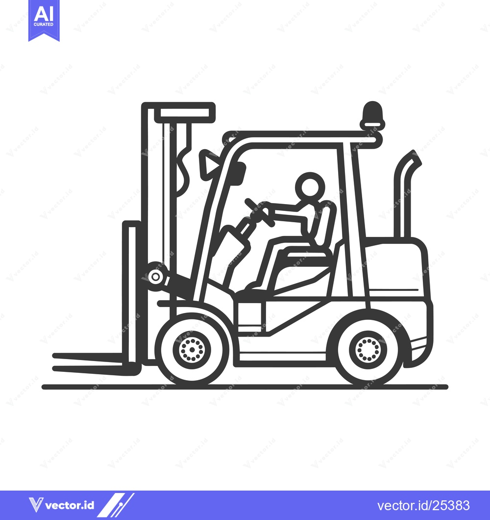 Premium Vector dari Black and White Line Drawing of a Forklift with a Driver