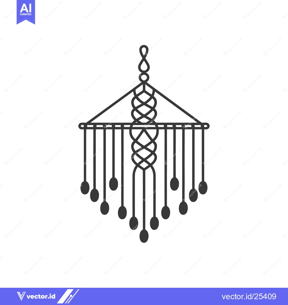 Premium Vector dari Black and White Line Drawing of a Hanging Macrame Decor
