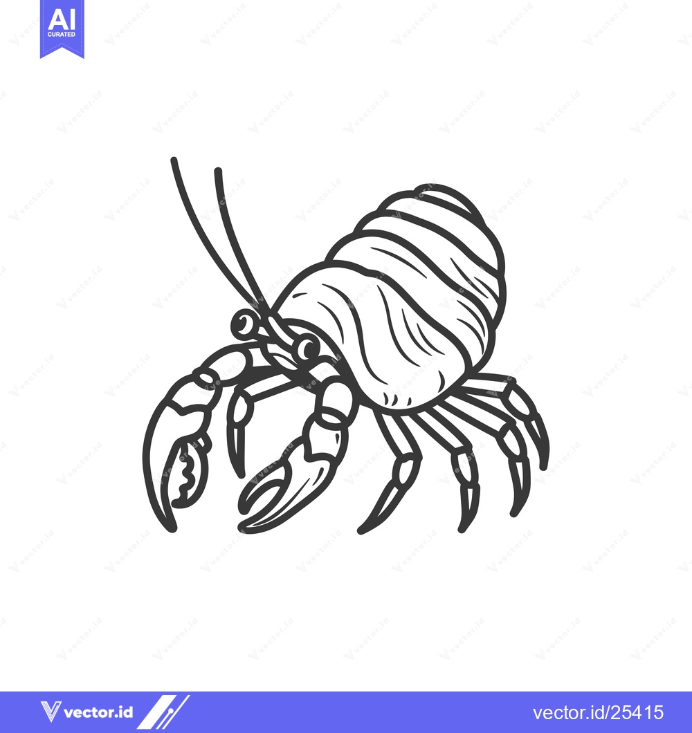 Premium Vector dari Black and White Line Drawing of a Hermit Crab