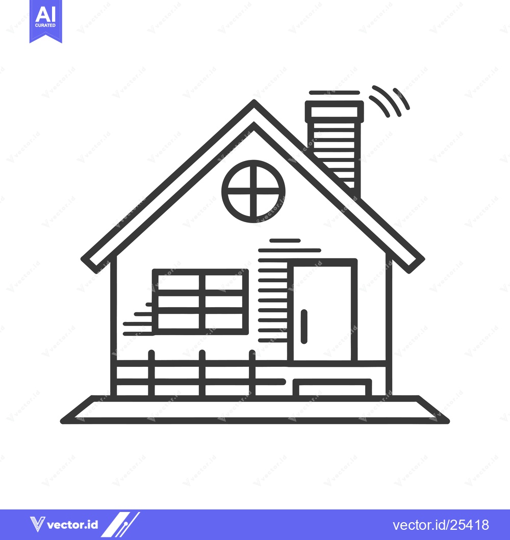 Premium Vector dari Black and White Line Drawing of a House with a Chimney