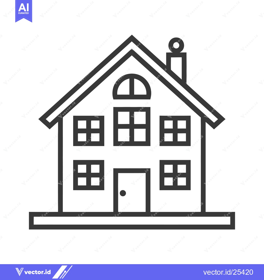 Premium Vector of Black and white line drawing of a house with windows, a door, and a ch