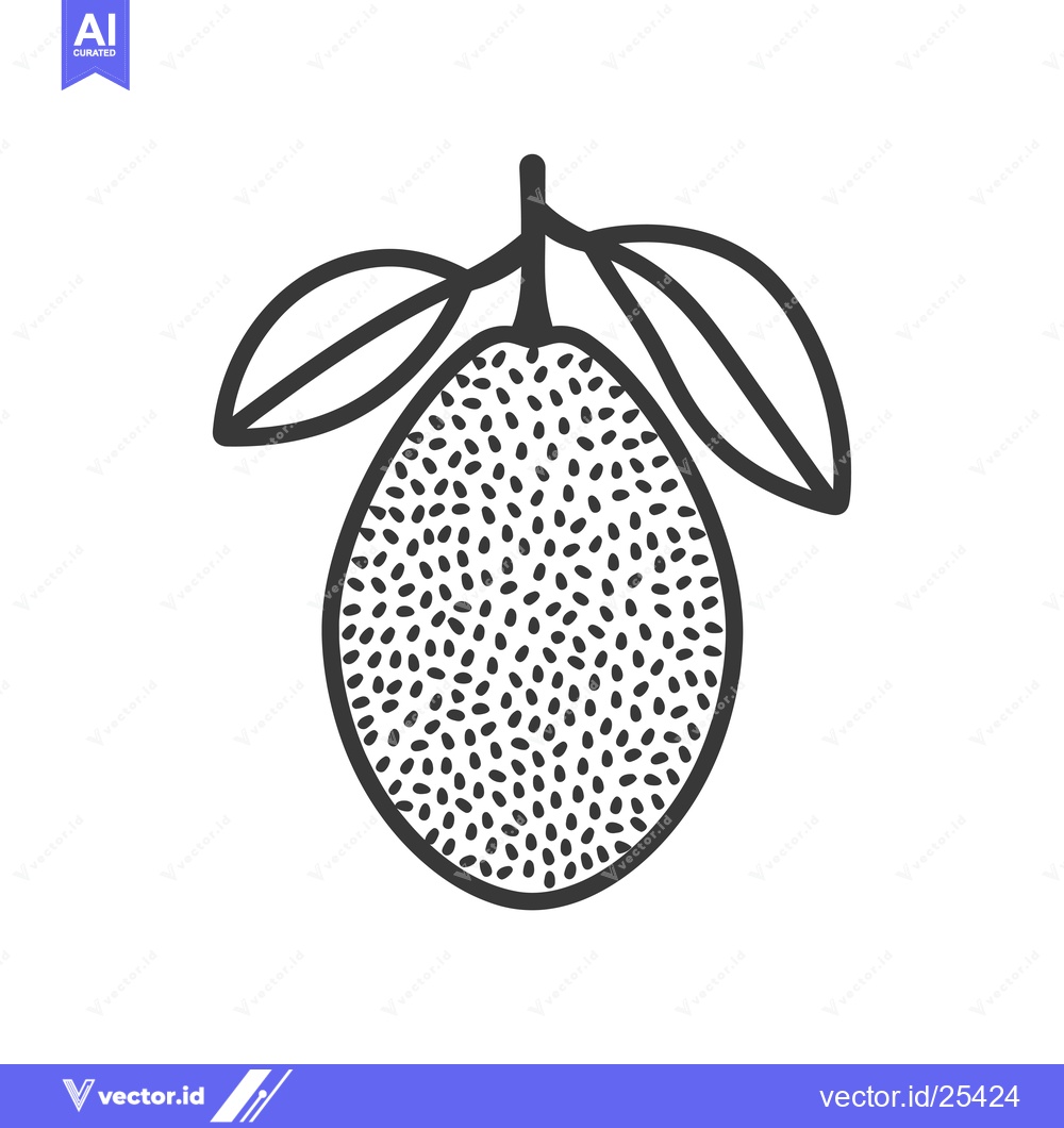 Premium Vector of Black and White Line Drawing of a Jackfruit with Leaves