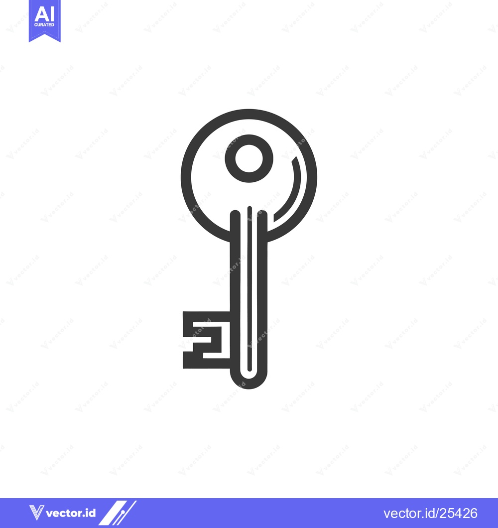 Premium Vector dari Black and White Line Drawing of a Key with a Round Head