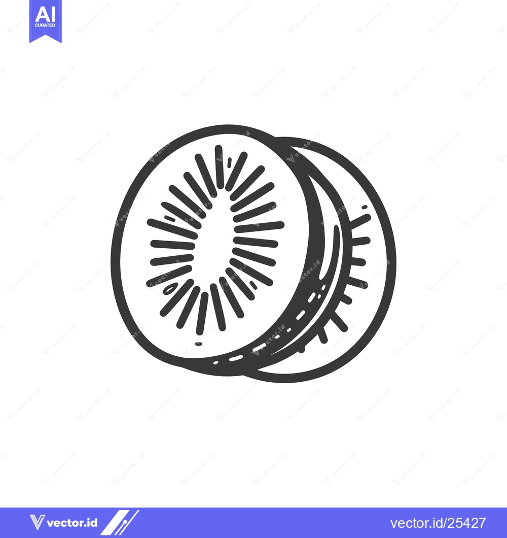 Premium Vector dari Black and White Line Drawing of a Kiwi Fruit Slice