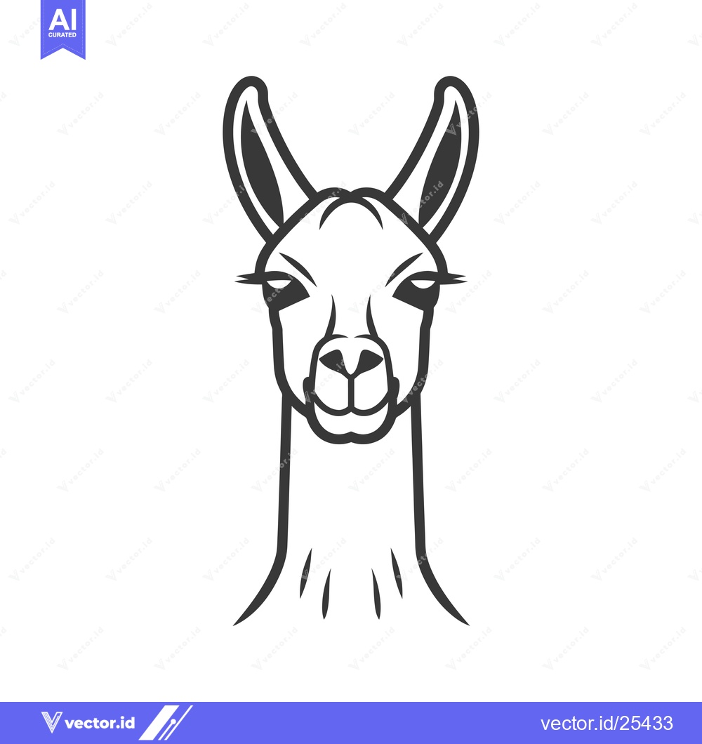 Premium Vector of Black and White Line Drawing of a Llama Head
