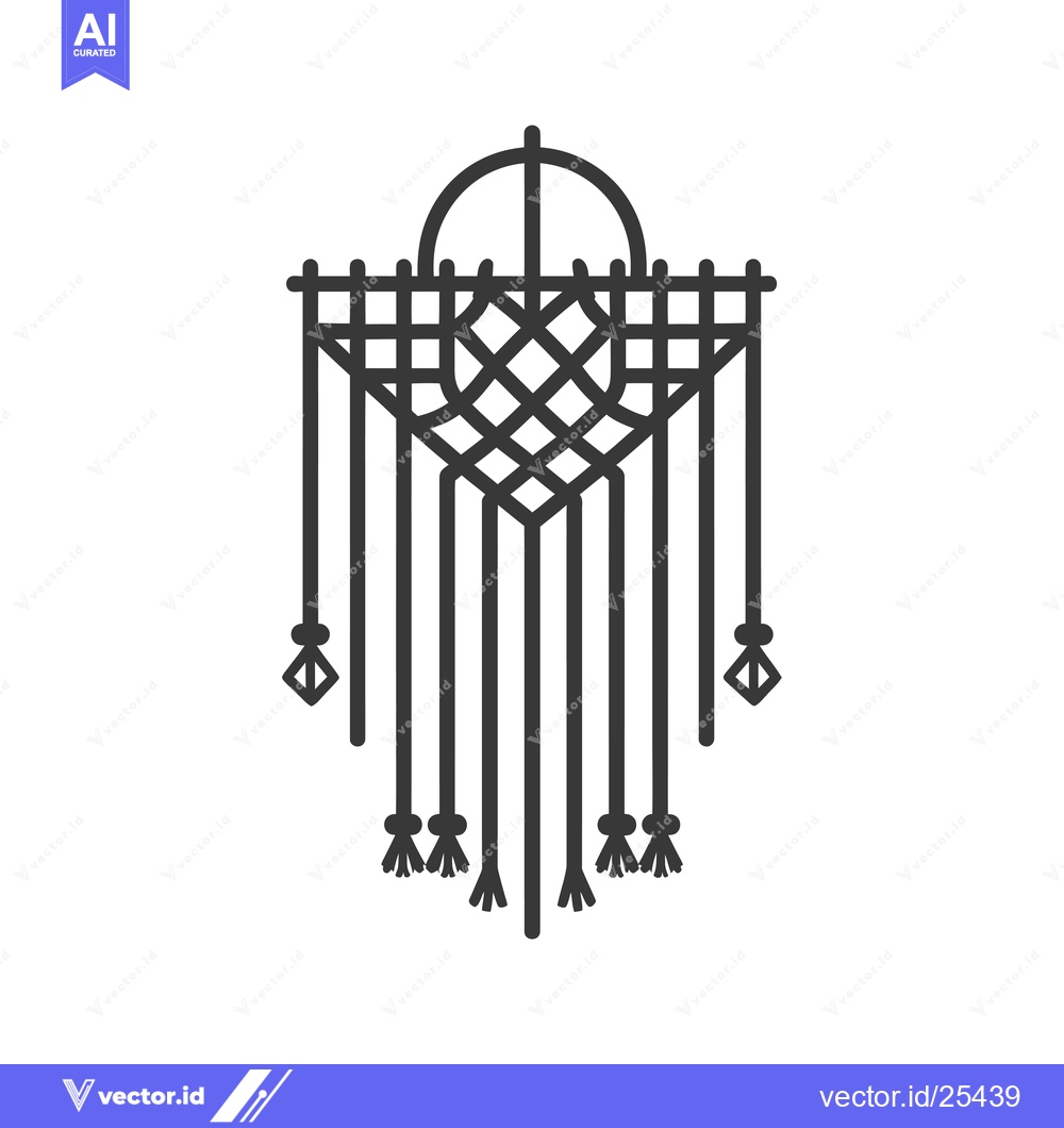Premium Vector dari Black and White Line Drawing of a Macrame Wall Hanging